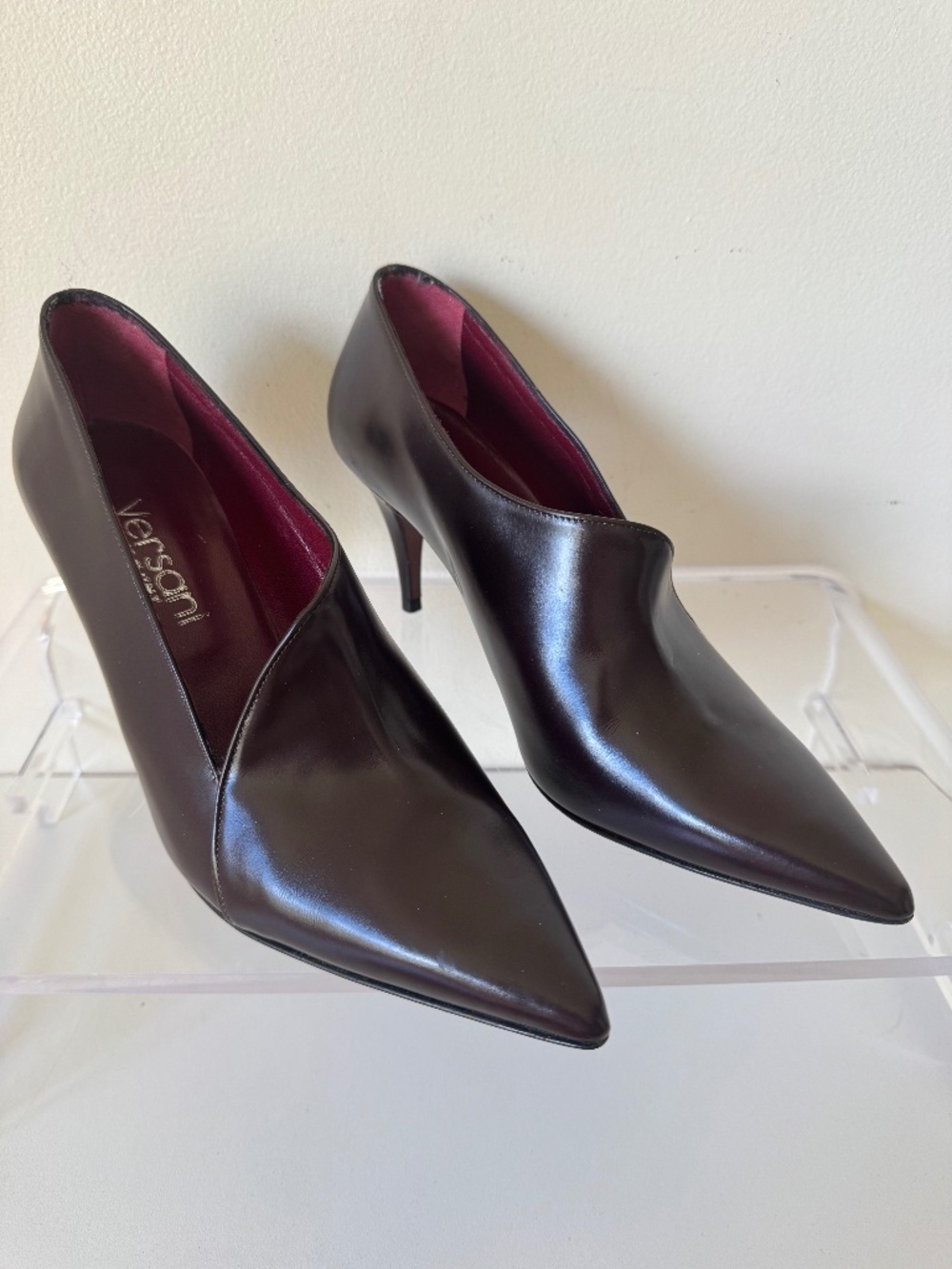 Versani Italy Brown Leather Pointed Toe New Pumps Size 9B Vero Cuoio
